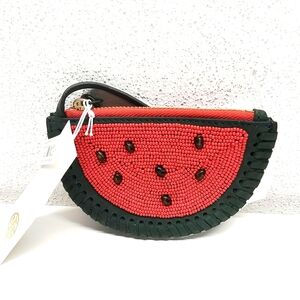 Tory Burch NWT Red and Green Beaded Watermelon Clutch